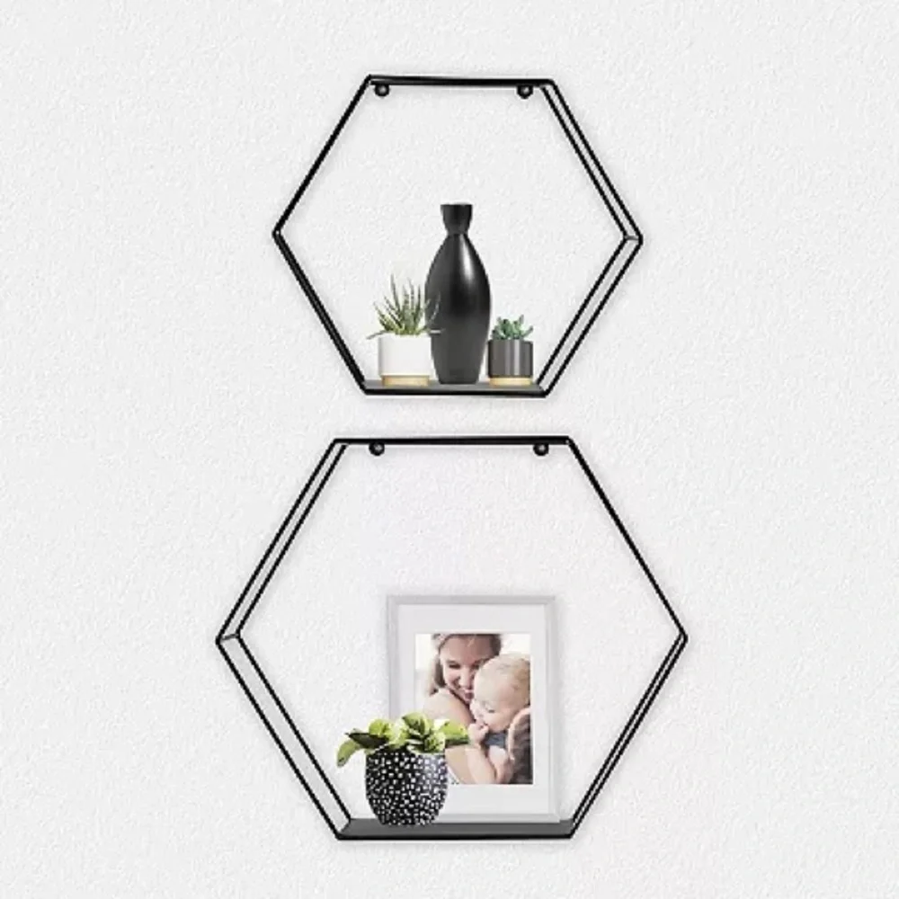 Hexagon Geometric Honey Comb Wall Decorative Shelves Floating Shelf Black Metal